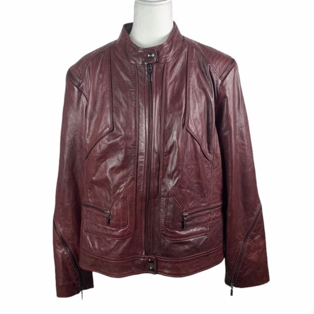 Bernardo Burgundy Scuba Leather Jacket